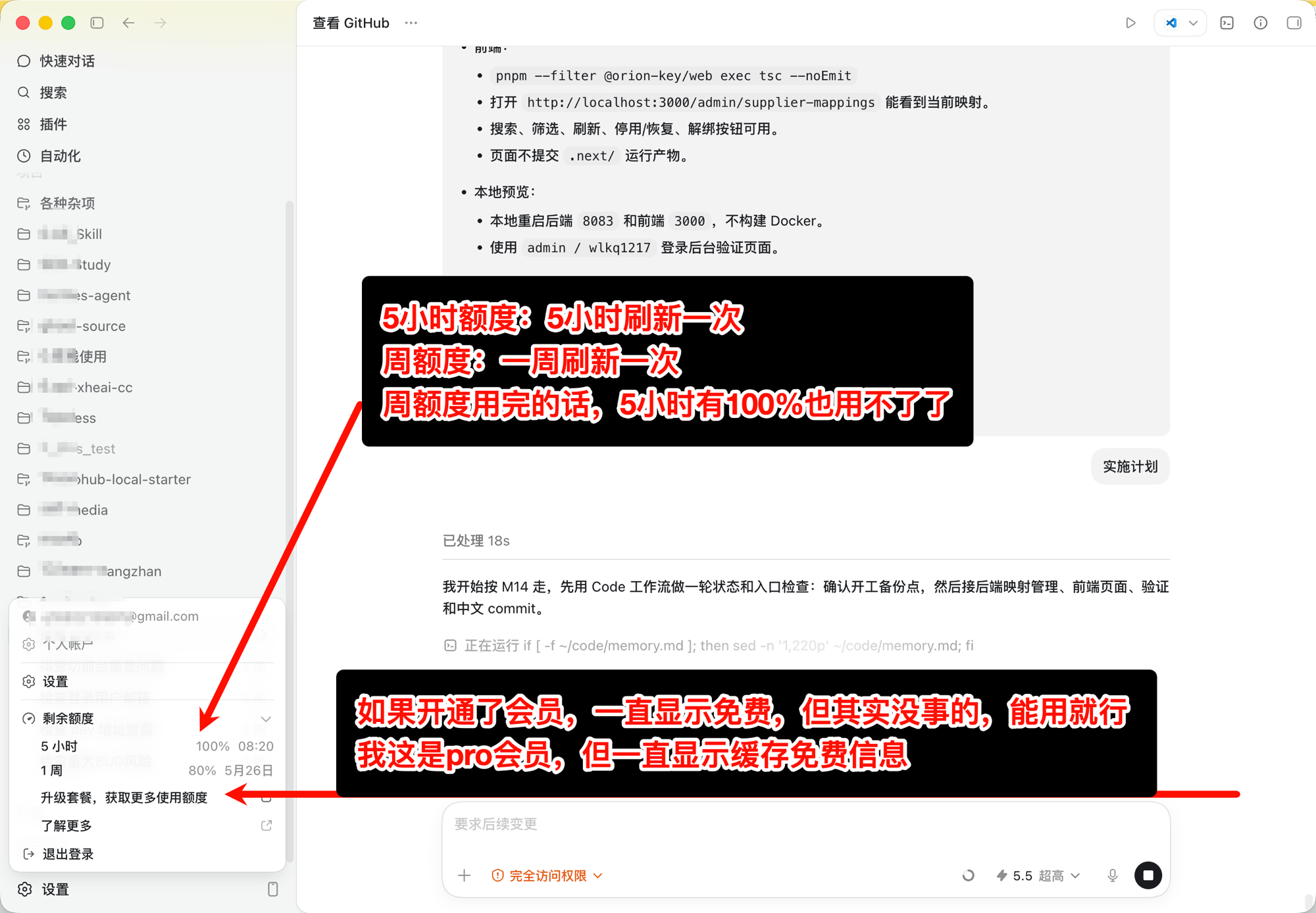 Codex额度查看界面